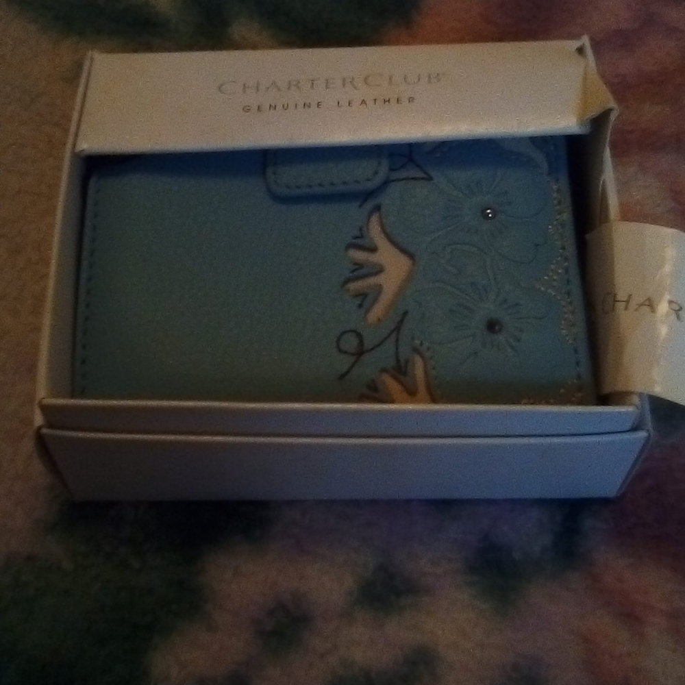 Charter Club genuine leather  blue wallet. NEW.